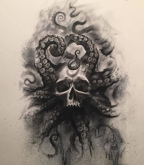 Tenti-skull || Drawing created by #sullenartcollective Artist @jamesstrickland of @seventattoolv in Las Vegas Nevada. #skull #tenticles #artdriven #drawing #sullen by sullenclothing Tentacle Tattoo, Cthulhu Tattoo, Octopus Skull, Kraken Tattoo, Octopus Tattoo Design, Pirate Tattoo, Octopus Tattoos, Nautical Tattoo, Skulls Drawing