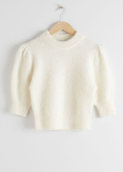 Alpaca Wool Blend Puff Sleeve Jumper - White - Sweaters - & Other Stories Pretty Tops, Campus Style, Tokyo Street Fashion, Grunge Look, Katie Holmes, 90s Grunge, Warm Outfits, White Sweater, Grunge Style