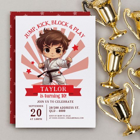 Boy's Karate Martial Arts Birthday Party Invitation - tap/click to personalize and buy #Invitation #generative #content, #karate #birthday, #happy Martial Arts Party, Karate Birthday Party, Martial Arts Birthday, Art Birthday Invitations, Art Birthday Party Invitations, Karate Party, Karate Birthday, Karate Martial Arts, Art Birthday Party