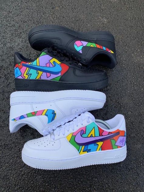 Sneaker Diy, Black Af1, White Af1, Air Force One Shoes, Painted Shoes Diy, Custom Sneakers Diy, Nike Air Force 1 Custom, Custom Af1, Custom Painted Shoes