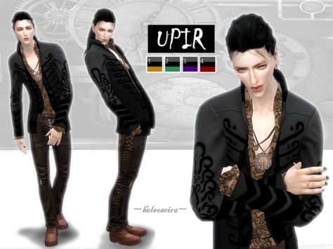 Helsoseira's UPIR - Steampunk Male Jacket Sims 4 Male Spellcaster Cc, Steampunk Male, Goth Male, Male Steampunk, Male Jacket, Male Suit, Cc Top, Aged Clothing, Steampunk Men