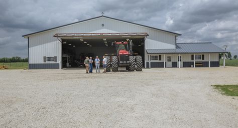 Morton Buildings Insulated Farm Shop in Mattoon, Illinois Farm Shop Buildings, Truck Garage, Farm Agriculture, Cool Sheds, Equestrian Building, Post Frame Construction, Morton Building, Book Outfits, Farm Shed