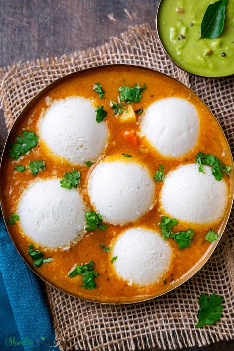 Idli Sambar Recipe | Tiffin Sambar - Shweta in the Kitchen Idli Sambar, Sambar Recipe, Veg Pulao, Stovetop Pressure Cooker, Small Eggplant, Tomato Bruschetta, Steamed Cake, Lentil Stew, Indian Breakfast