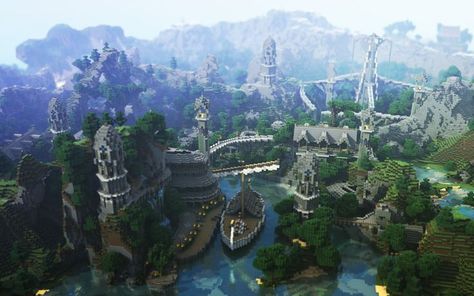 A sea port created in Minecraft based on the Lord of the Rings. Created by: MCMiddleEarth Server: Minecraft Lord Of The Rings, Lord Of The Rings Minecraft, Simple Minecraft Builds, Minecraft Amazing Builds, Minecraft Seed, Bangunan Minecraft, All Minecraft, Sea Port, Minecraft Games