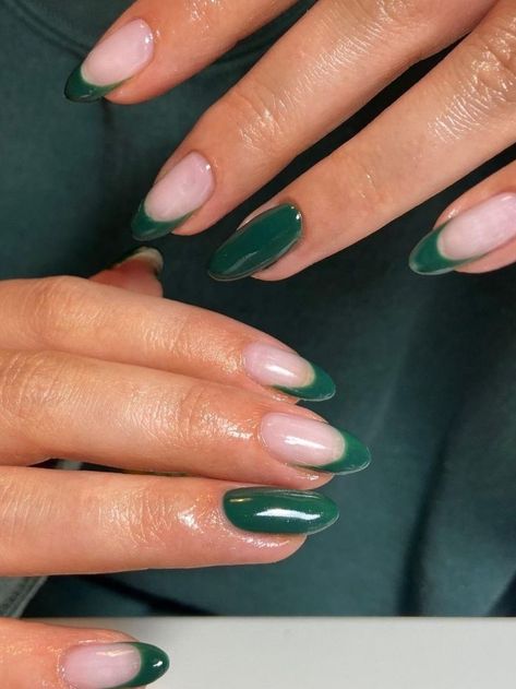 emerald green nails with french tips Green Nails For Hoco, Green Wedding Nails, Nails For Hoco, Emerald Green Nails, Coffin Ombre, Dance Nails, Hoco Nails, Emerald Nails, Green Acrylic Nails