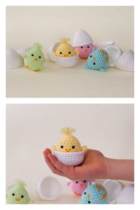 Crochet Patterns Easter Free, Amigurumi Easter, Spring Amigurumi, Small Easter Crochet Patterns, Crochet Chick Pattern Free, Crochet Chicks, Easter Amigurumi Free Pattern, Crochet Easter Patterns, Crochet Hen Pattern Free