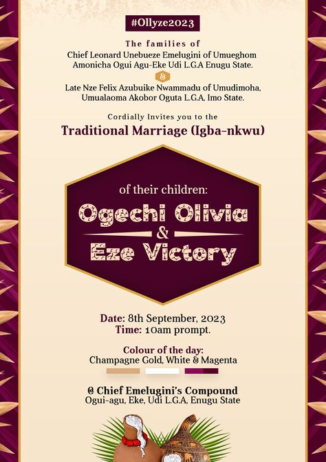 A traditional marriage card designed with Adobe Photoshop Traditional Marriage Invitation Design, Traditional Marriage Invitation Cards, Marriage Card Design, Anime Ichigo, Igbo Traditional Wedding, Marriage Card, Marriage Invitation, Marriage Invitation Card, Gold Design Background