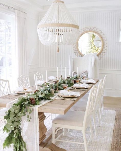 Finally: a Serena and Lily Ventura chandelier copycat! This hemp-wrapped, white beaded chandelier beauty looks like the Serena and Lily Ventura Chandelier, but is way more affordable. This would be a great light for above a dining room table or as our living room lighting. Check out Kendra Found It for more decor dupes and Serena and Lily copycats! Tafel Decor, Tablescape Inspiration, Christmas Tablescape, Christmas Room Decor, White Christmas Decor, Christmas Tablescapes, Christmas Room, Dining Room Inspiration, Dining Room Ideas