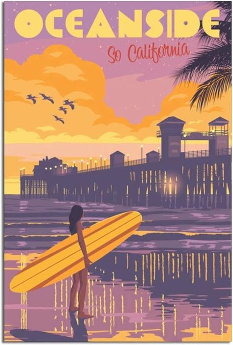 Amazon.com: QRTY Oceanside Surf California Vintage Travel Poster Canvas Art Wall Decor Poster Picture Print Painting Posters Gift 12x18inchs(30x45cm): Posters & Prints Surf California, Philadelphia Flower Show, Scrapbook Cover, Hawaii Art, California Poster, Canvas Art Wall, California Surf, Space Poster, Vintage Surf