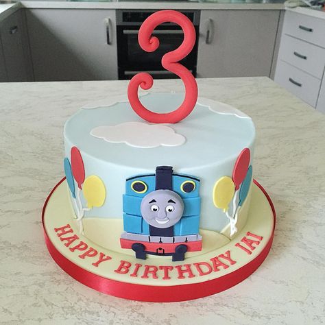 Simple Thomas The Train Cake, Thomas Tank Engine Cake, Thomas Train Birthday Party, 2nd Birthday Cake Ideas, Thomas Birthday Cakes, Cloud Cakes, Thomas The Tank Engine Cake, 2nd Bday Cake, Train Birthday Theme