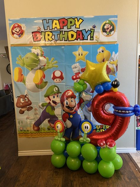 Super Mario Birthday Balloons, Super Mario Balloon Columns, Mario Birthday Balloons, Super Mario Balloons, Mario Balloons, Mario Kart Party, Mario Bros Birthday Party Ideas, Peach Mario, Super Mario Bros Birthday Party