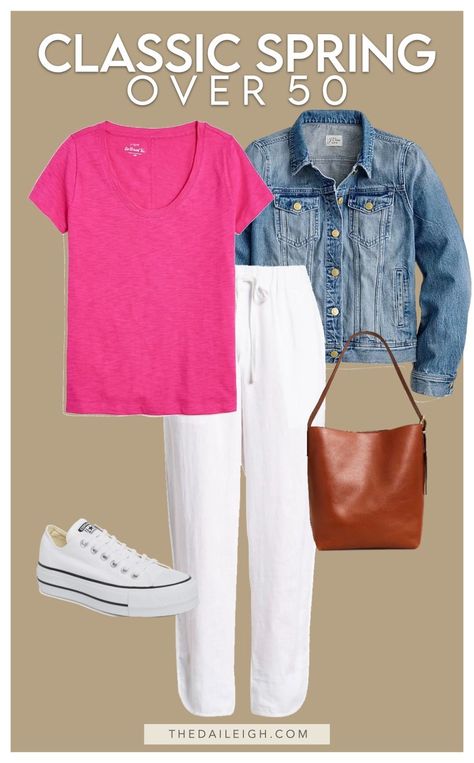 Casual spring outfits for women over 50 Outfits For Women Over 50, Classic Outfits For Women, White Jeans Outfit, 2024 Outfits, Spring Capsule, Over 60 Fashion, Mode Casual, Over 50 Womens Fashion, Fashion Hacks Clothes