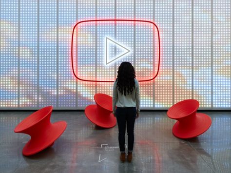 The YouTube headquarters in San Bruno, California has gone from an outdated and congested lobby to a lively and welcoming space that matches the innovative and creative spirit of the tech giant.   Read more here... Coworking Space Advertisement, San Bruno, Lead The Way, Lobby, Work Space, Design