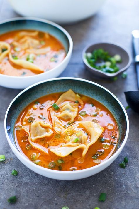 This Coconut Curry Soup Wonton soup is a Thai-inspired dish meets classic Chinese soup, an amazing hodgepodge of two cuisines that I would to eat from now until eternity. Easy and so delicious! The fact that I’m sharing a soup recipe on an almost 70-degree day seems sort of backwards, but I’m guessing that unlike [...] Curry Wonton Soup, Curry Wonton, Coconut Curry Soup, Curry Soup, Chinese Soup, Wontons, Soup And Stew, Asian Flavors, Coconut Curry