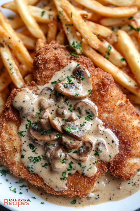 Jagerschnitzel Recipe, Jaegerschnitzel Recipe, Breaded Pork Cutlets, Pork Schnitzel Recipe, Pork Cutlet Recipes, Easy German Recipes, Spaetzle Recipe, Healthy Vibes, German Food Authentic