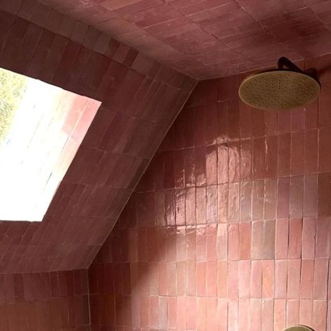 Zia Tile on Instagram: "How we pink: a sunny statement shower in our Desert Bloom bejmat zellige by @well__received." Zia Tile Desert Bloom, Zia Tile, Desert Bloom, Adobe House, Basement Bathroom, July 25, Tile Bathroom, Bathroom Ideas, Basement