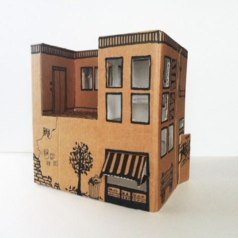 Cardboard Box Houses, Cardboard Box Diy, Cardboard City, Diy Cardboard Toys, Cardboard Play, Cardboard Houses, Cardboard Dollhouse, Making Toys, Diy Barbie House