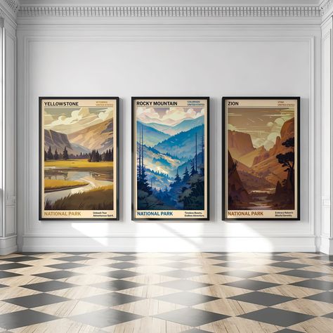 Excited to share the latest addition to my #etsy shop: National Park Digital Print Poster Set Wall Decor Outdoor Lover Download Art Home Living Room https://etsy.me/3IFePUL #kids #vertical #abstractgeometric #minimalist #unframed #blue #beige #birthday #fathersday Vintage Outdoor Poster, National Parks Wall Decor, Hiking Wall Decor, Cabin Wall Art Ski, National Park Posters Decor, Beige Birthday, Wall Decor Outdoor, Inspiring Landscapes, Personalized Gallery Wall