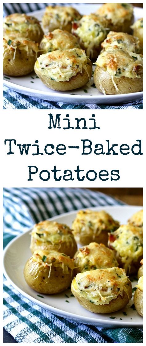 These Mini Twice-Baked Potato Appetizers are are pretty much "comfort food meets the cocktail hour." Cookout Finger Foods, Twice Baked Potato, Christmas Luncheon, Potato Appetizers, Delicious Sides, Mini Potatoes, Black Garter, Appetizer Ideas, Easy Appetizers