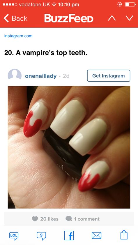 Vampire teeth nail art Vampire Teeth Nails, Teeth Nails, Vampire Teeth, Halloween Nails, Nail Ideas, Nail Art, Nails, Halloween, 10 Things