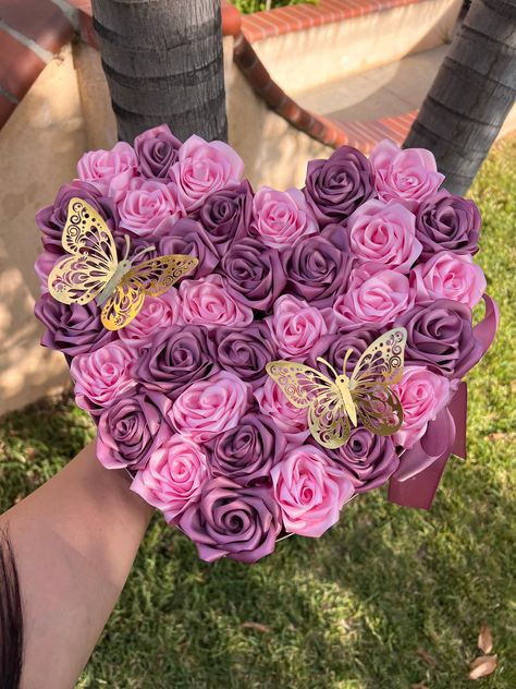 Forever roses made out of ribbon . Message me for the color you would like up to two colors Ribbon Rose Bouquets, Ribbon Flowers Bouquet, Eternal Flowers, Forever Roses, Eternal Roses, Luxury Flower Bouquets, Flowers Heart, Flower Box Gift, Ribbon Bouquet