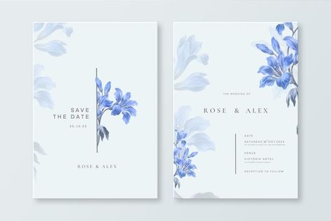 Wedding Card Flower Design, Blue Flower Invitation, Elegant Invitation Card, Wedding Invitation Layout, Elegant Invitation Design, Watercolor Flower Invitation, Wedding Invitations Watercolor, Wedding Invitation Watercolor, Brown Wedding Invitations