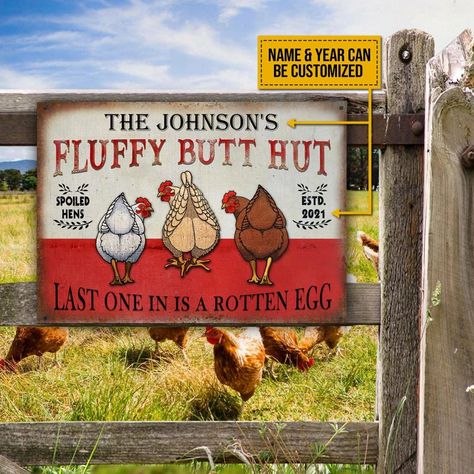 Personalized Chicken Fluffy Butt Hut Spoiled Customized - Etsy Australia Outdoor Bar And Grill, Chicken Coop Signs, Chicken Signs, Metal Chicken, Personalized Metal Signs, Chicken Coop Plans, Hen House, Chicken Diy, Gifts For Farmers