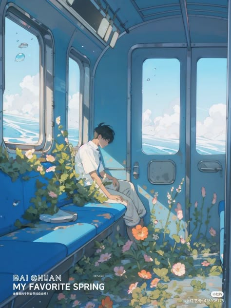 Train Window Drawing, Character In Background, Train Digital Art, Art Buildings, Vertical Poster, Poses References, 판타지 아트, Dreamy Art, Environment Concept Art