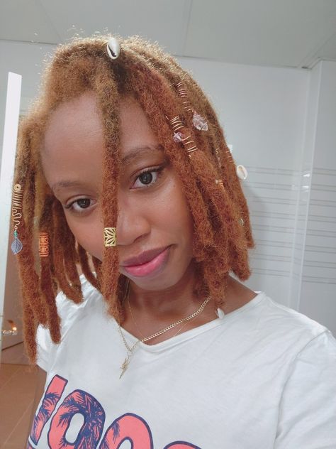 Short dread locs on black woman bleached with charms Locs With Charms, Bleached Locs, Human Tmnt, Doll Design, Concept Ideas, Locs Hairstyles, Design Concept, Locs, Hair Inspiration