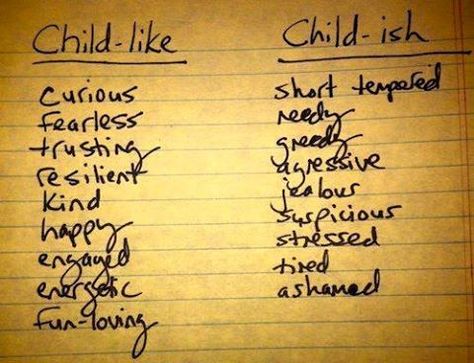 BE CHILDLIKE - NOT CHILDISH Childish Quotes, Childish People, Inner Child Quotes, Childlike Faith, Tagging Quotes, Sacred Science, Between Two Worlds, Spirit Quotes, Sharing Quotes