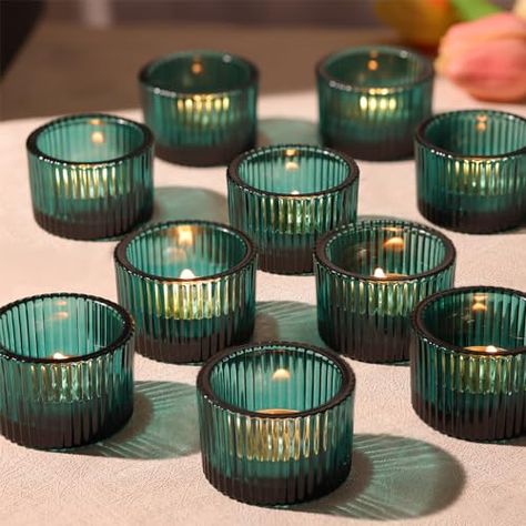 Dark Teal Table Setting, Small Votive Candle Holders, Candle Table Setting, Teal Candles, Blue Candle Holders, Tea Light Candle Holders, Tea Candle Holders, Candlelight Dinner, Coloured Candles