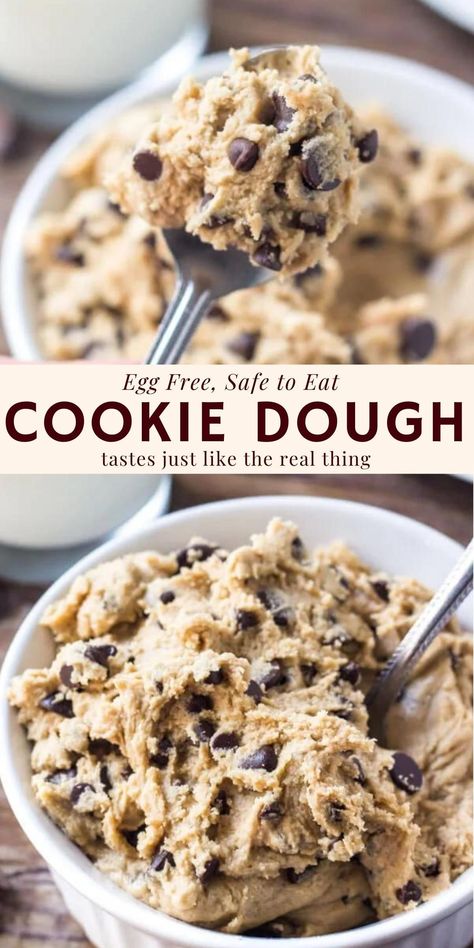 This homemade cookie dough tastes exactly like the real thing and is completely safe to eat! No raw egg or raw flour! #cookiedough #edible #chocolatechip #eggfree #recipe from Just So Tasty https://www.justsotasty.com/edible-cookie-dough/ Edible Monster Cookie Dough, Cookie Dough Vegan, Chocolatechip Cookies, Edible Chocolate Chip Cookie Dough, Monster Cookie Dough, Eggless Cookie, Eggless Cookie Dough, Glutenfri Baking, Cookie Dough To Eat