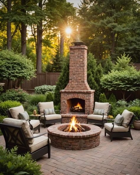 Outdoor Brick Fireplace Ideas, Fireplace Outdoor Ideas, Backyard Fireplace Patio, Brick Outdoor Fireplace, Backyard Fireplace Ideas, Firepits Backyard Ideas, Outdoor Brick Fireplace, Outdoor Fireplace Brick, Outdoor Fireplace Ideas