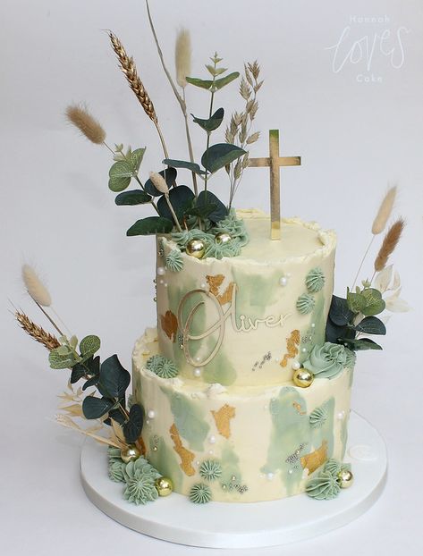 holy communion cake | A white chocolate and raspberry sponge… | Flickr Holy Communion Cake, Holy Communion Cakes, Chocolate And Raspberry, White Chocolate Buttercream, Artificial Foliage, Communion Cakes, Chocolate Buttercream, Holy Communion, Gold Accents