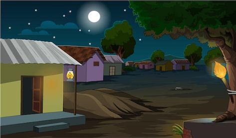 Vector 2d village night scene | Premium Vector #Freepik #vector #winter-village Cartun Background Village, Cartoon House Background Night, Cartoon Baground Village, Cartoon Night Background, Cartoon Village Video, Village Cartoon Background Hd, Cartoon House Animation, Cartoon Village Background, Cartoon Background Hd