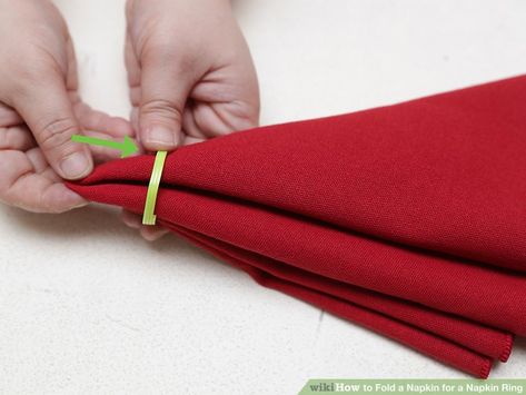 4 Ways to Fold a Napkin for a Napkin Ring - wikiHow Christmas Napkin Folding Tutorials, Ways To Fold A Napkin, Napkin Ring Folding, Creative Napkin Fold, Fold A Napkin, Napkin Folding Tutorial, Fancy Napkin Folding, Cloth And Paper, Christmas Napkin Folding