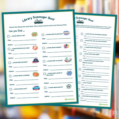 Library Scavenger Hunt For Kids, Library Scavenger Hunt Elementary, Library Scavenger Hunt, Book Scavenger Hunt, Scavenger Hunt Template, Fall In Love With Reading, Library Rules, Kindergarten Library, Fall Scavenger Hunt