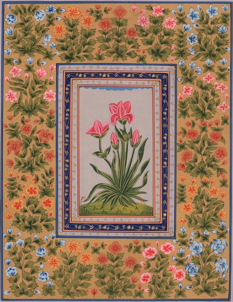 Miniature Nature, Mughal Miniature, Mughal Miniature Paintings, Mughal Art Paintings, Rajasthani Art, Mughal Art, Mughal Paintings, Persian Miniature, Indian Flowers