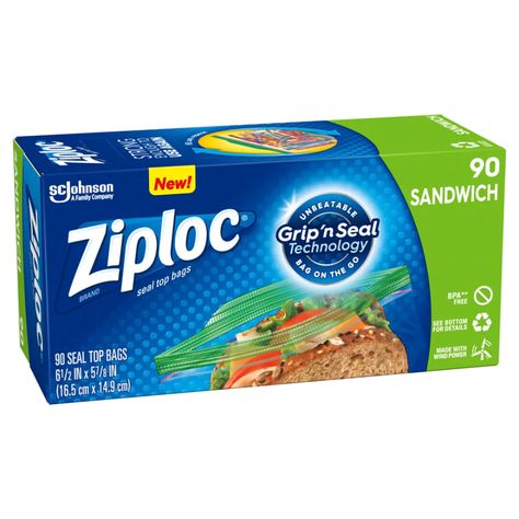 Ziploc Sandwich Bags, 90 Bags/Box (315885) | Quill.com Reusable Sandwich Bags, Sandwich Bag, Freezer Bags, Fast Cleaning, Food Storage Bags, Sandwich Bags, Pack Lunch, Kitchen Products, Simple Bags