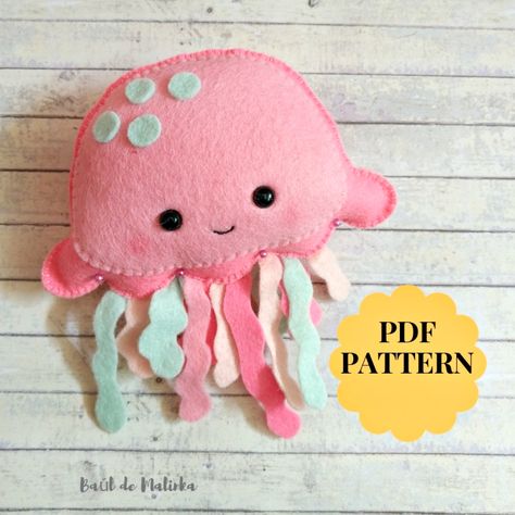 Felt jellyfish pattern Felt sea animals pattern Sea creatures Felt mobile ornament Felt sewing pattern Ocean animal pattern Nursery decor by Bauldemalinka on Etsy https://www.etsy.com/au/listing/636923406/felt-jellyfish-pattern-felt-sea-animals Felt Jellyfish, Felt Sea Animals, Felt Doll Pattern, Felt Fish, Felt Sewing, Felt Toys Patterns, Baby Mobil, Felt Animal Patterns, Felt Crafts Patterns