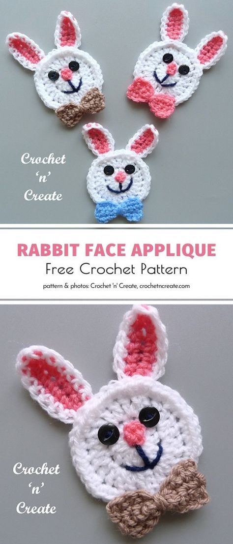 Adorable crochet animal appliques are worked flat – good news for beginners. You can hone your skills in making different shapes while creating cute creatures. Rabbit appliques are great not only for the Easter season! Keep them in mind all year round as they also work wonderfully in all kinds of projects for toddlers and older kids. Crochet ‘n’ Create keeps inspiring us! #freecrochetpattern #crochetpattern #crochetapplique