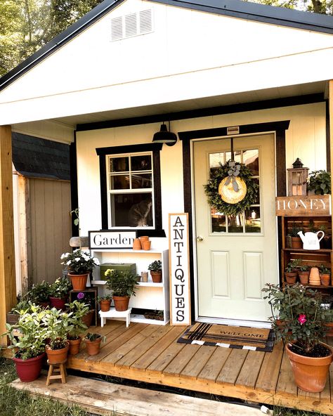 #sheshed Homes Ideas Exterior, Shed Home Office Ideas, Farmhouse She Shed, Shed Homes Australia, Shed Homes Interior, Shed Exterior Ideas, She Shed Interior Ideas, She Shed Craft Room, She Shed Decorating Ideas