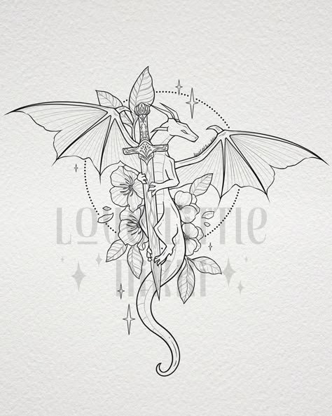 Fourth Wing x From Blood & Ash design for the lovely Kaylie 🌸🗡️ this little dragon is clutching Poppy’s dagger and is surrounded by violets & poppies 💐 love the whimsical feel of this one ✨ #fbaa #fourthwing #bookish Book Inspired Tattoos, Think Tattoo, Inspired Tattoos, Wing Tattoo, Dagger Tattoo, Dragon Tattoo Designs, Fourth Wing, Book Tattoo, Little Dragon