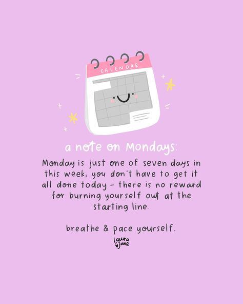 It’s ONLY Monday - it’s okay if there is still a tonne of stuff left on your to-do list at the end of the day. You can’t do all of the things in one day and if you burn yourself out trying, you won’t be able to do anything else well the rest of the week. This is your reminder to show yourself some compassion this week 💖 #quoteoftheday #mondaymotivation End Of Week Quotes, Monday Reminder, Burn Yourself, Show Yourself, Starting Line, Board Quotes, Daily Positive Affirmations, Psychologist, Positive Mindset