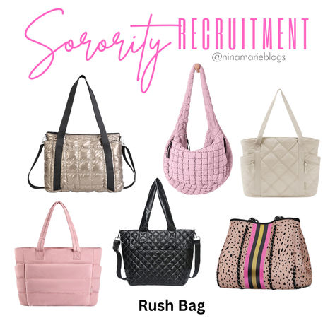 Sorority recruitment rush bag recommendations. These bags are affordable, won't break the bank, and can be used for other things like the gym, weekend getaways, sleepovers, etc. Some of these are also waterproof and can fit all of your sorority rush-week essentials.  #sorority #sororityrush #rushbag #amazonfinds Sorority Rush Bag, Sorority Rush Week Outfits, Rush Bag, Sorority Rush Week, Sorority Recruitment Themes, Rush Week Outfits, Sorority Pictures, Sorority Rush Themes, Bag Packing List