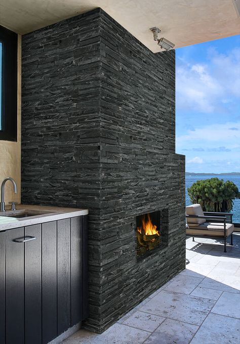 MSI Stacked Stone Visualizer Tool glacial black color Stacked Stone Panels, Ledger Stone, Stacked Stone Fireplaces, Fireplace Facade, Stone Panels, Mosaic Wall Tiles, Corner Wall, Travertine Tile, Exterior Stone