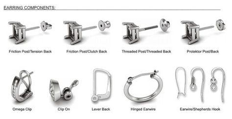 Earring fasteners Types Of Necklace Chains, Types Of Necklace, Types Of Earring, Small Diamond Rings, Beautiful Diamond Earrings, Jewelry Knowledge, Flawless Diamond, Platinum Earrings, Types Of Earrings