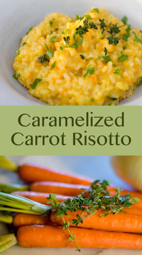 Spring Caramelized Carrot Risotto - a delicious vegetarian main dish or side dish to celebrate spring #vegetarian #risotto #carrots #rice #spring Caramelized Carrot, Carrot Risotto, Filet Mignon Chorizo, Caramelized Carrots, Broiled Chicken, Diy Easy Recipes, Vegetarian Foods, Vegetarian Main Dishes, Risotto Recipes