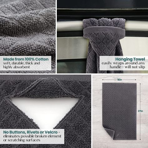 Amazon.com: Grey Hand Towels with Hanging Loops - Gray Kitchen Towels, Hanging Kitchen Towels with Hanging Loop, Grey Dish Towels with Loops for Hanging, Oven Towel Loop Without Buttons or Snaps : Home & Kitchen Towel Hanging Ideas, Kitchen Towels Hanging, Hanging Kitchen Towels, Dark Grey Kitchen, Gray Kitchen, Gray Towels, Hanging Towels, Kitchen Towel Set, Drying Towels