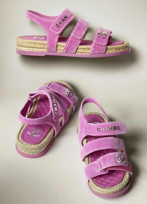 Chanel 2022, Dad Sandals, Chanel Pink, Chanel Sandals, Pink Chanel, Pink Velvet, Chanel Shoes, Birkenstock, Fall Winter